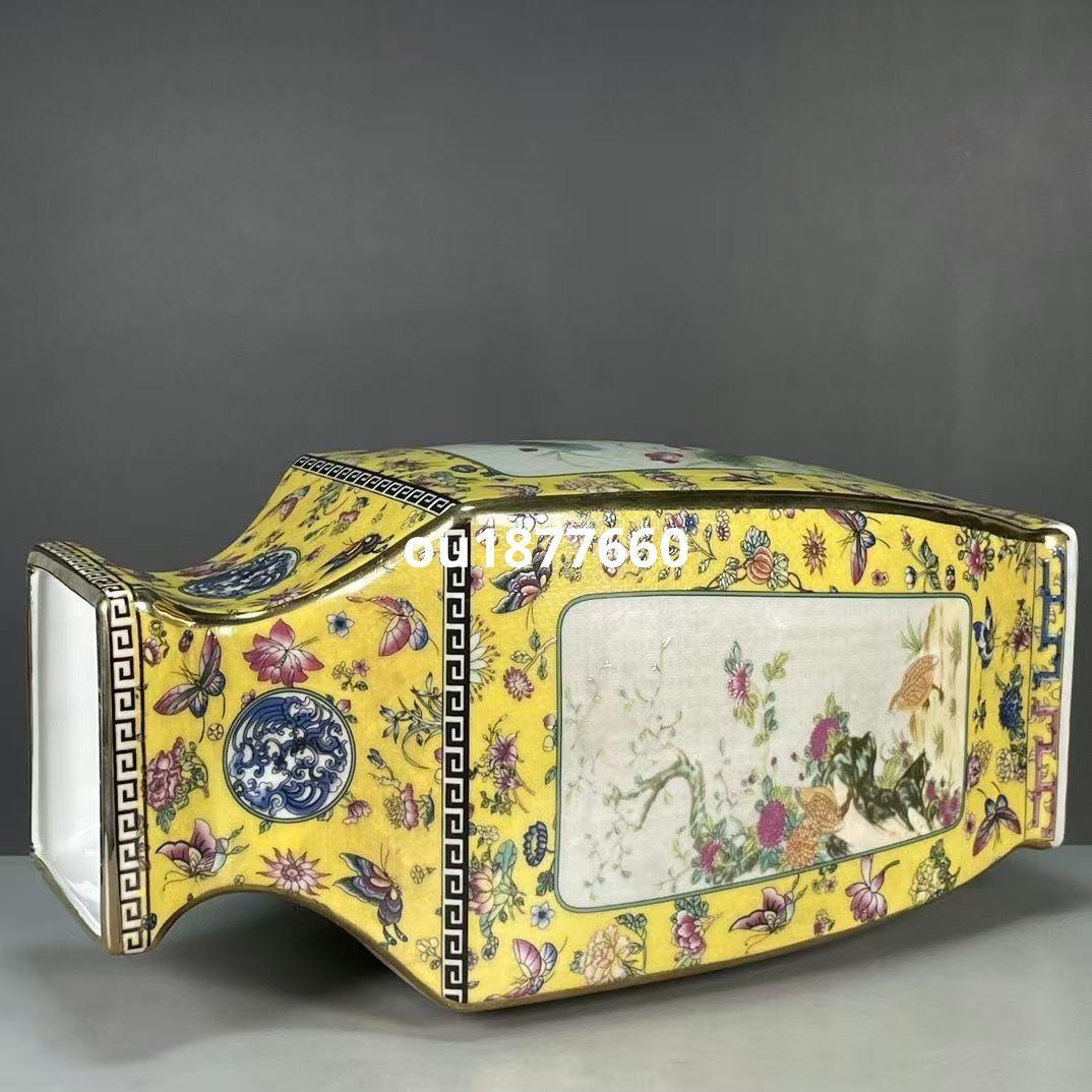 パステル蒔絵花鳥四方花瓶 景徳鎮 陶磁器 装飾品 現代工芸品 美術品 置物