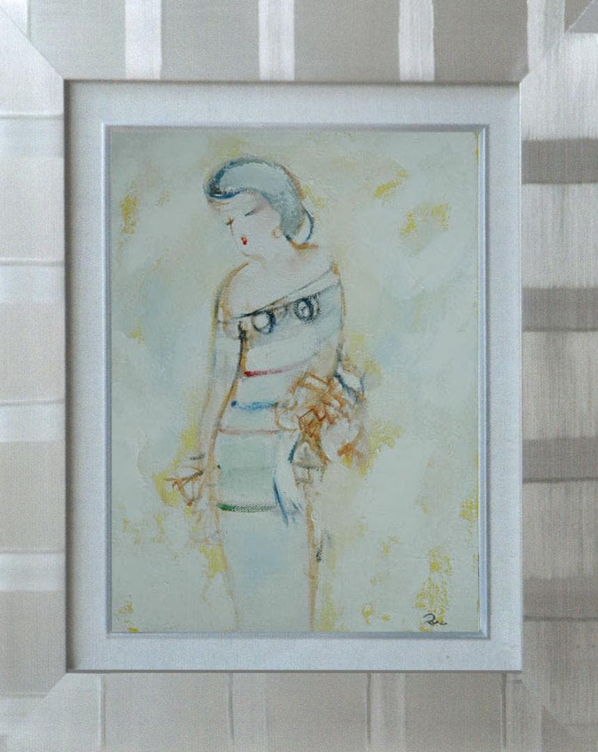 油絵 菅家令子 絵 絵画 インテリア 額付(白) F3-020311 人物 女性