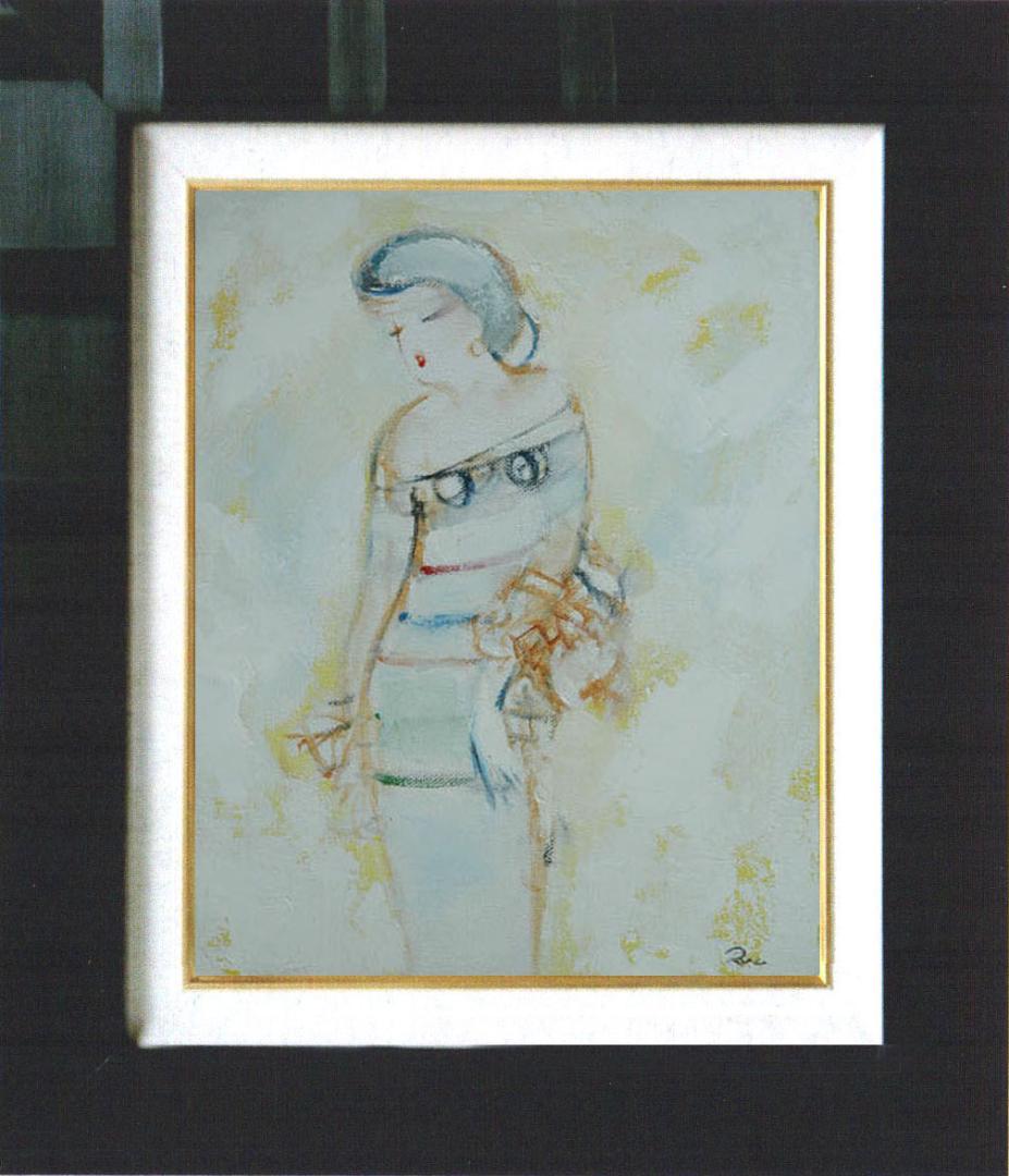 油絵 菅家令子 絵 絵画 インテリア 額付(白) F3-020311 人物 女性