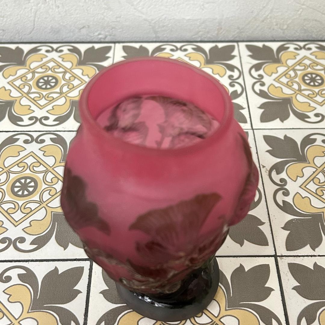 エミールガレ　果実紋　一輪挿し　花瓶　技法スフレ　被せガラス　高さ12cm