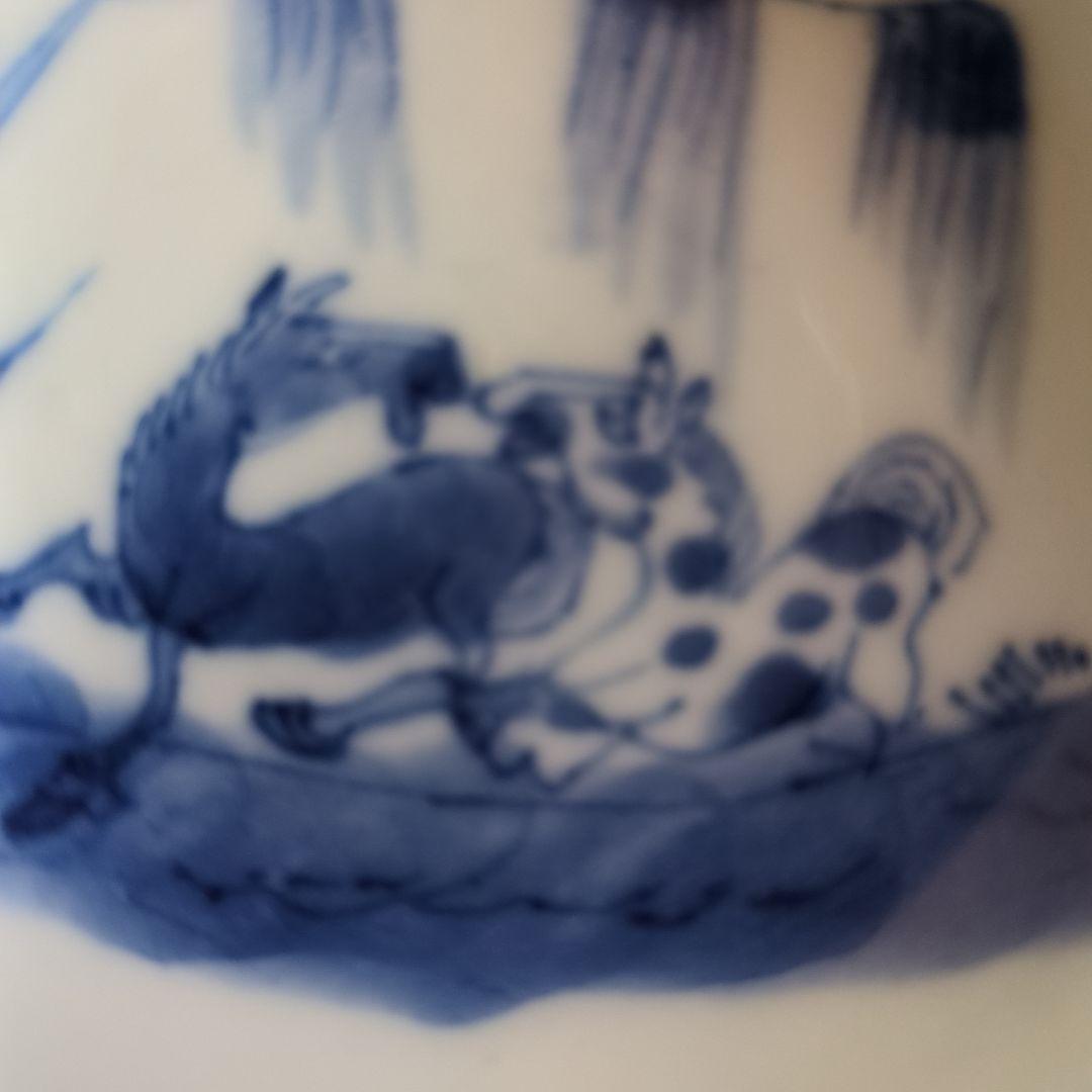 青白磁 動物モチーフ 皿 4枚セット　古染付　馬の絵柄　午年