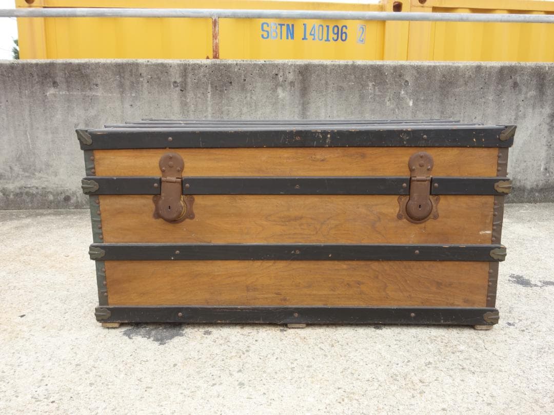 【中古】K▼木箱 宝箱 船舶 トランクケース 古道具 収納 (38706)