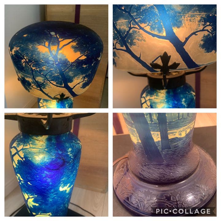 希少　被せガラス　フランスの風景ガラス　ランプ　照明　大型スタンド　LAMP