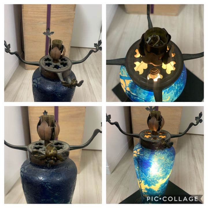 希少　被せガラス　フランスの風景ガラス　ランプ　照明　大型スタンド　LAMP