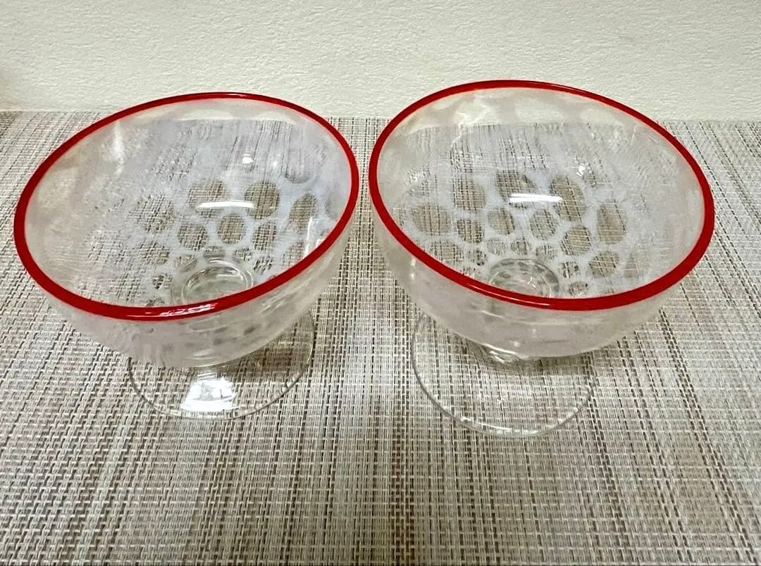 氷コップ 水玉紋様 赤 アンティーク 大正ロマン②