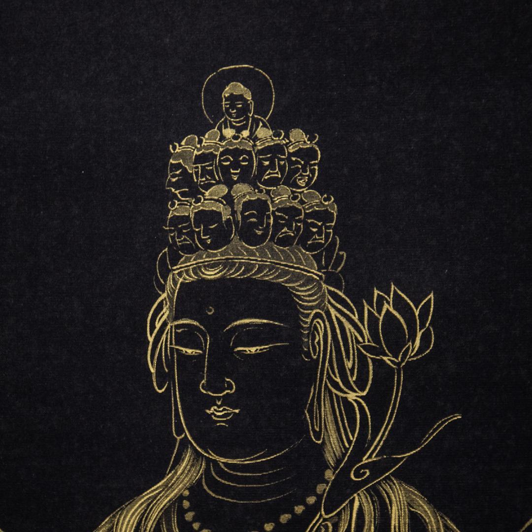 掛軸-1512　市原春晃　観音　共箱　紺紙金泥　仏教美術