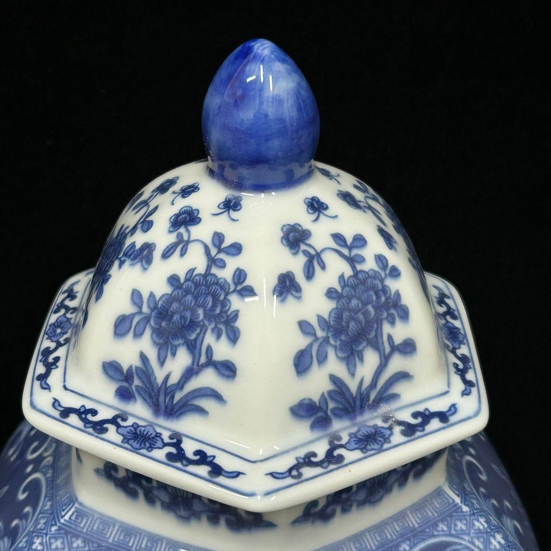 清乾隆青花花鸟六方将军罐 景徳鎮 陶磁器 装飾品 現代工芸品 美術品 置物