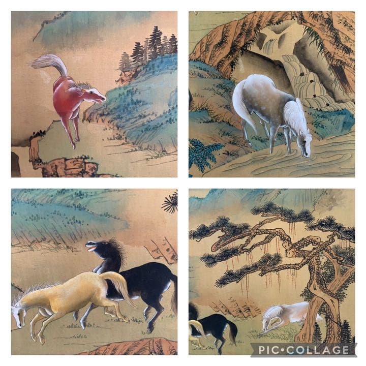 八马图 絹本 宋趙伯駒八駿圖 趙伯駒 中国掛軸 八駿圖 八駿図 赵伯驹