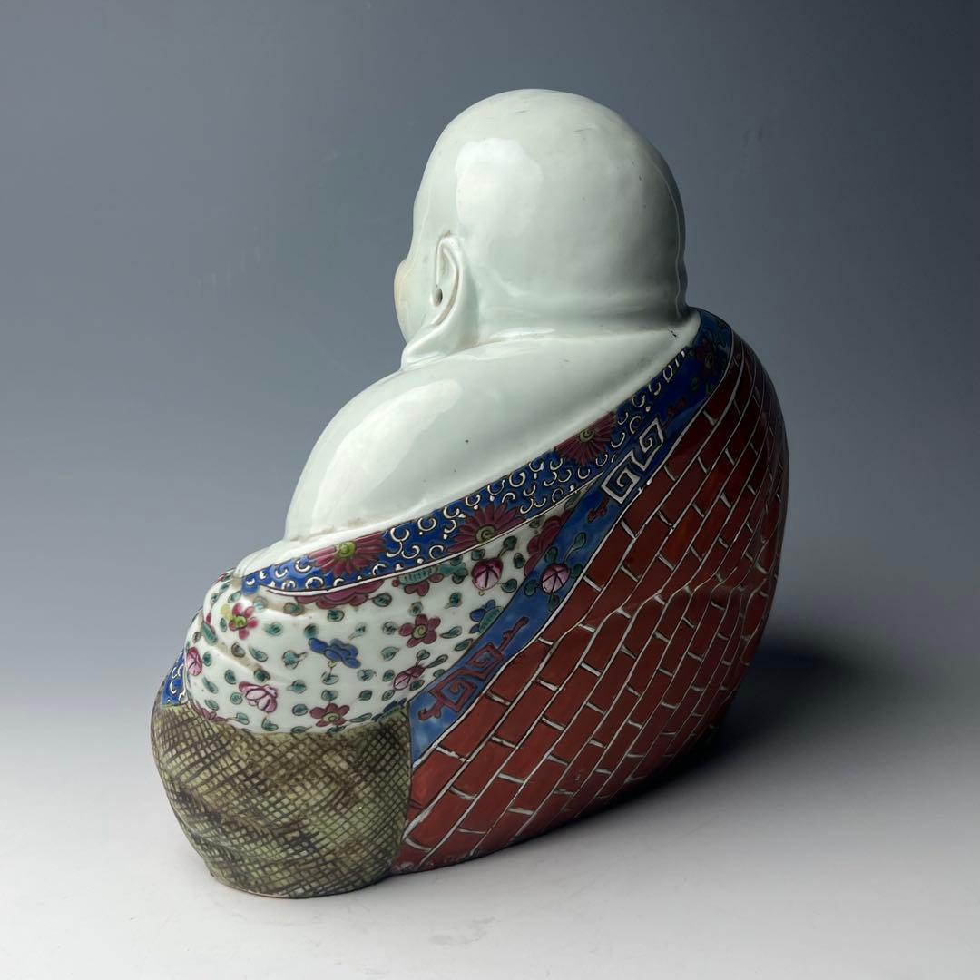 優美 粉彩布袋 江西景徳 朱茂記造 底款 色絵 布袋像 座布団付 仏教中国美術