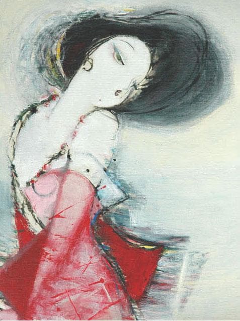 油絵 菅家令子 絵 絵画 インテリア 額付(白) F6-082711 人物 女性