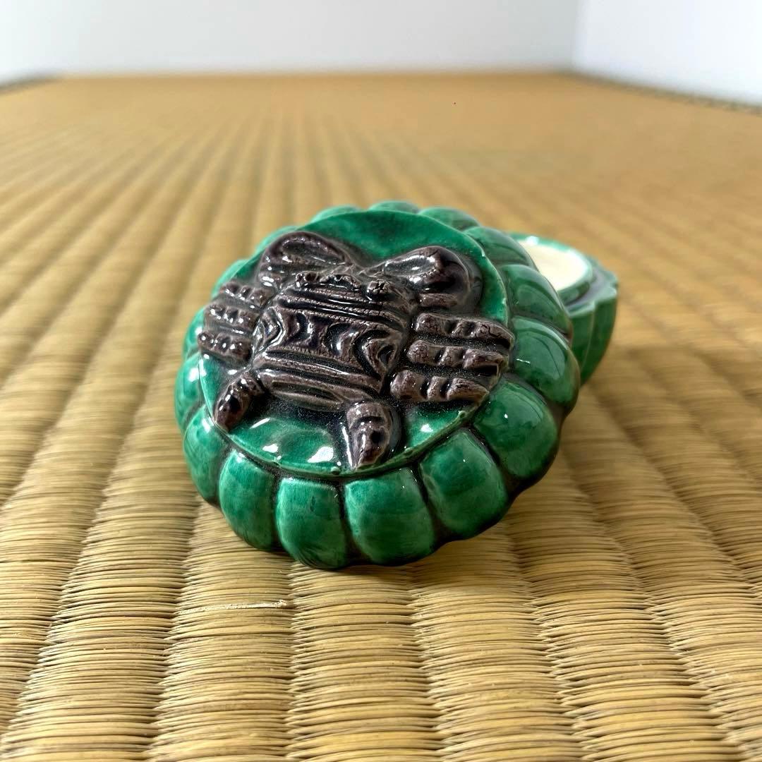 #XG441 陶芸家・中村翠嵐・香合・青交趾・交趾焼・鞠蟹文様・共箱栞布付・香合