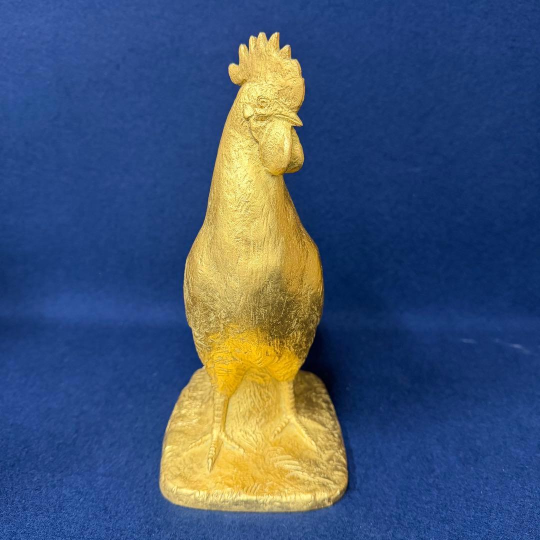 富永直樹 御神鶏 ブロンズ 本金箔仕上 置物 オブジェ 共箱 木箱