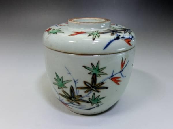 蓋物■紅葉 蓋茶碗 赤絵染付 蓋器(江戸後期～明治期) 鳩居堂 蓋鉢 時代 骨董
