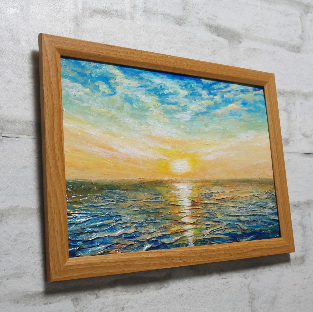 油絵 油彩 油彩画 絵 絵画【癒しの朝焼けの海】