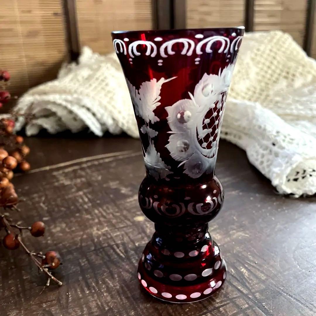 アンティークBohemian ボヘミアンガラス グラス鹿文 グラヴィール