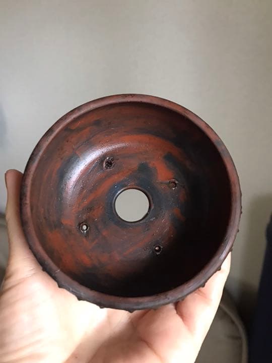 盆栽鉢　⑦2個時代常滑名工泥珠釉がけ朱泥上下鋲打/文山六角鉢ミニ盆栽山野草植木鉢