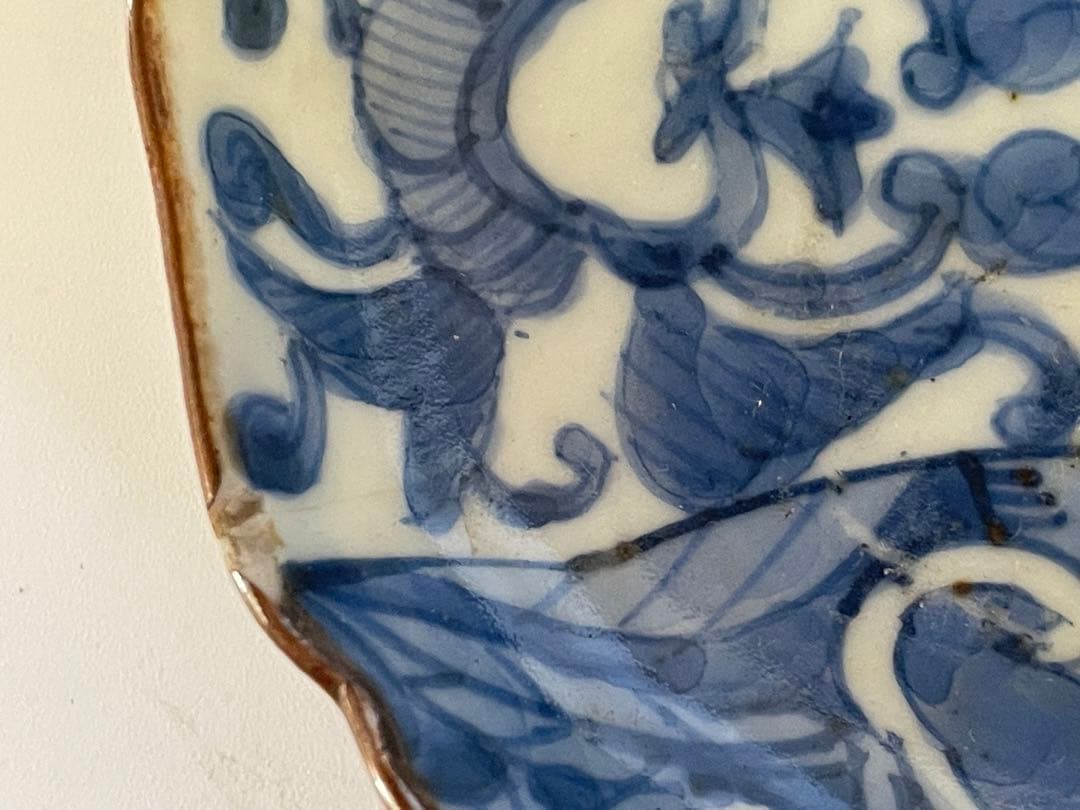 骨董　アンティーク　古伊万里　染付　柘榴文　小皿　輪花皿　3枚　大明弘治年製