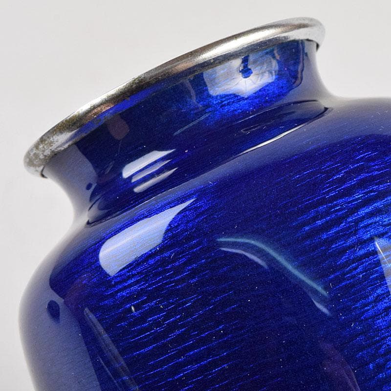 七宝焼　青透釉　花鳥文　花瓶　唐木台・時代箱付　M　R9422