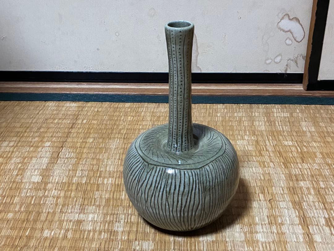 虫明焼 【黒井 千左】鶴首 花入 花瓶 共箱