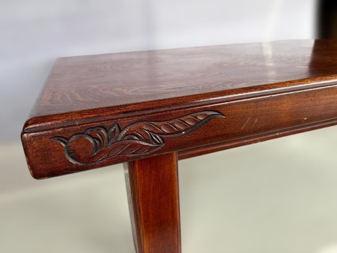 木製 座卓 彫刻入り 　昭和レトロ 　01d111