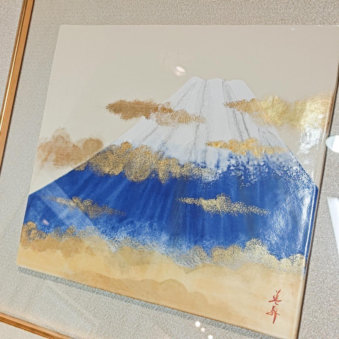 再値下げ【新品】陶額　富士金雲　陶板　和風　インテリア