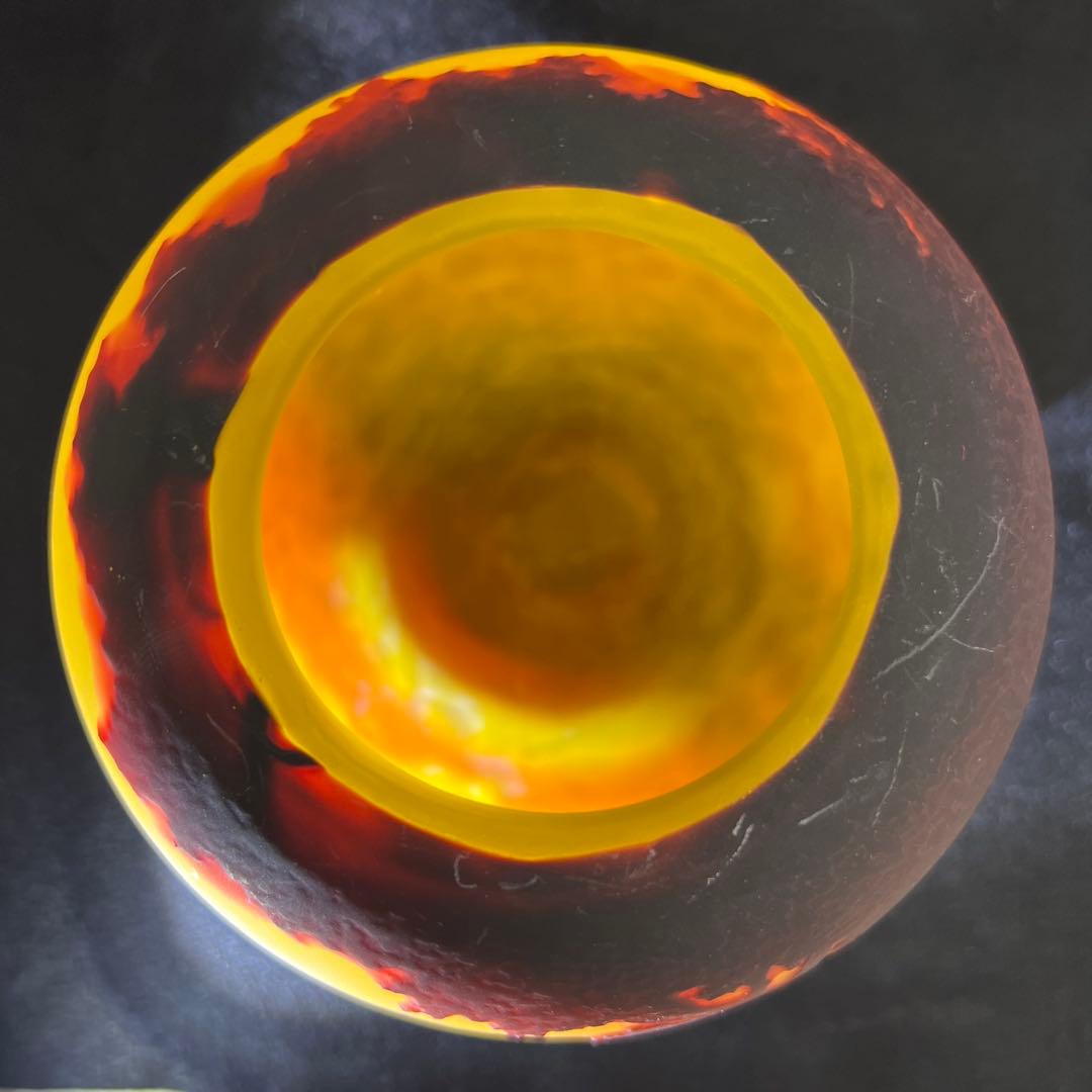 19世紀フランス　異色ガラス　酸化腐食彫花入　箱付　東Y8-0205☆2Fトヒウ