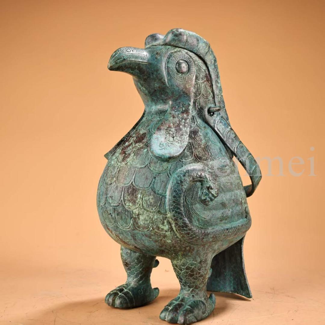 中国古美術・珍品旧藏・青銅製提梁鳥壺・鋳造・鏨刻・純銅製・酒具・風水開運・置物