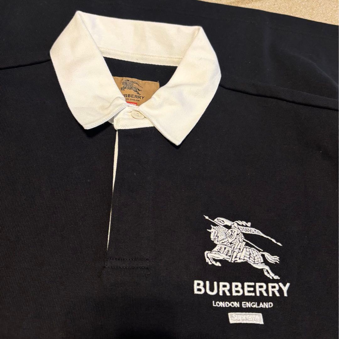 GWセール　シュプリーム　ラガーシャツ 黒 長袖　シュプリーム　バーバリー　S
