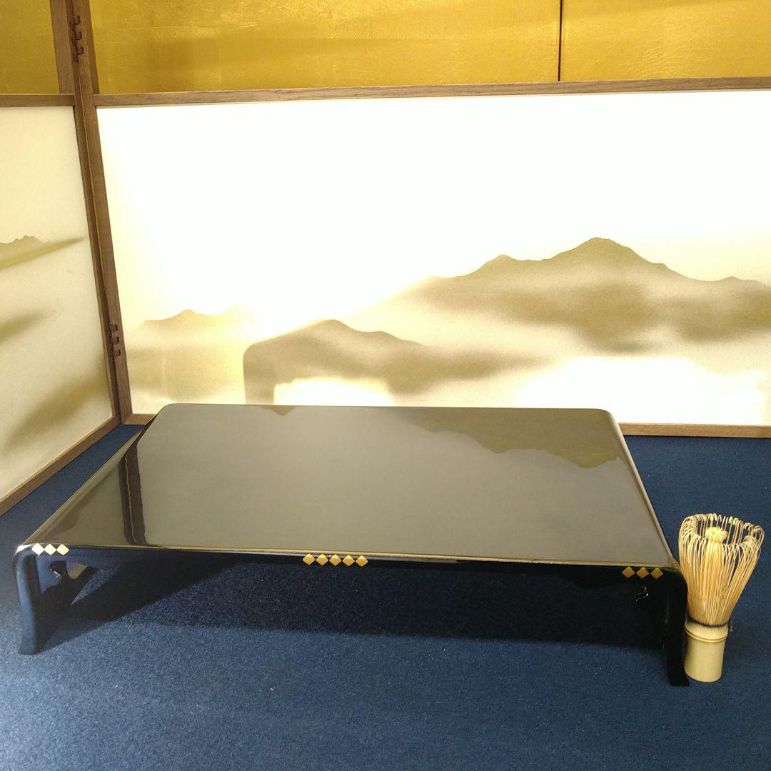 AG69 輪島塗 平卓 縁金 菱紋 花菱紋 木製黒漆 花台 香炉台 盆栽台