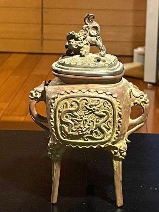 高岡銅器　獅子香炉　二上常太郎（号 元威）