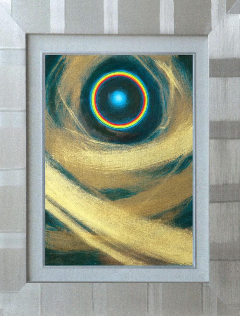 油絵 菅家令子 絵 絵画インテリア額付(青緑＋金色の枠)F4-G232023祈り