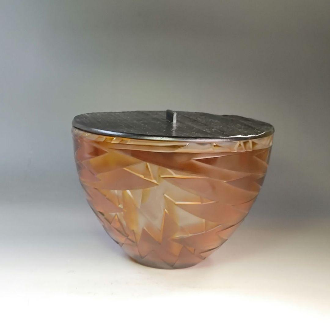 イ951 水指『硝子　ガラス　作家物　鳥文切子　水指　替蓋付』茶道具