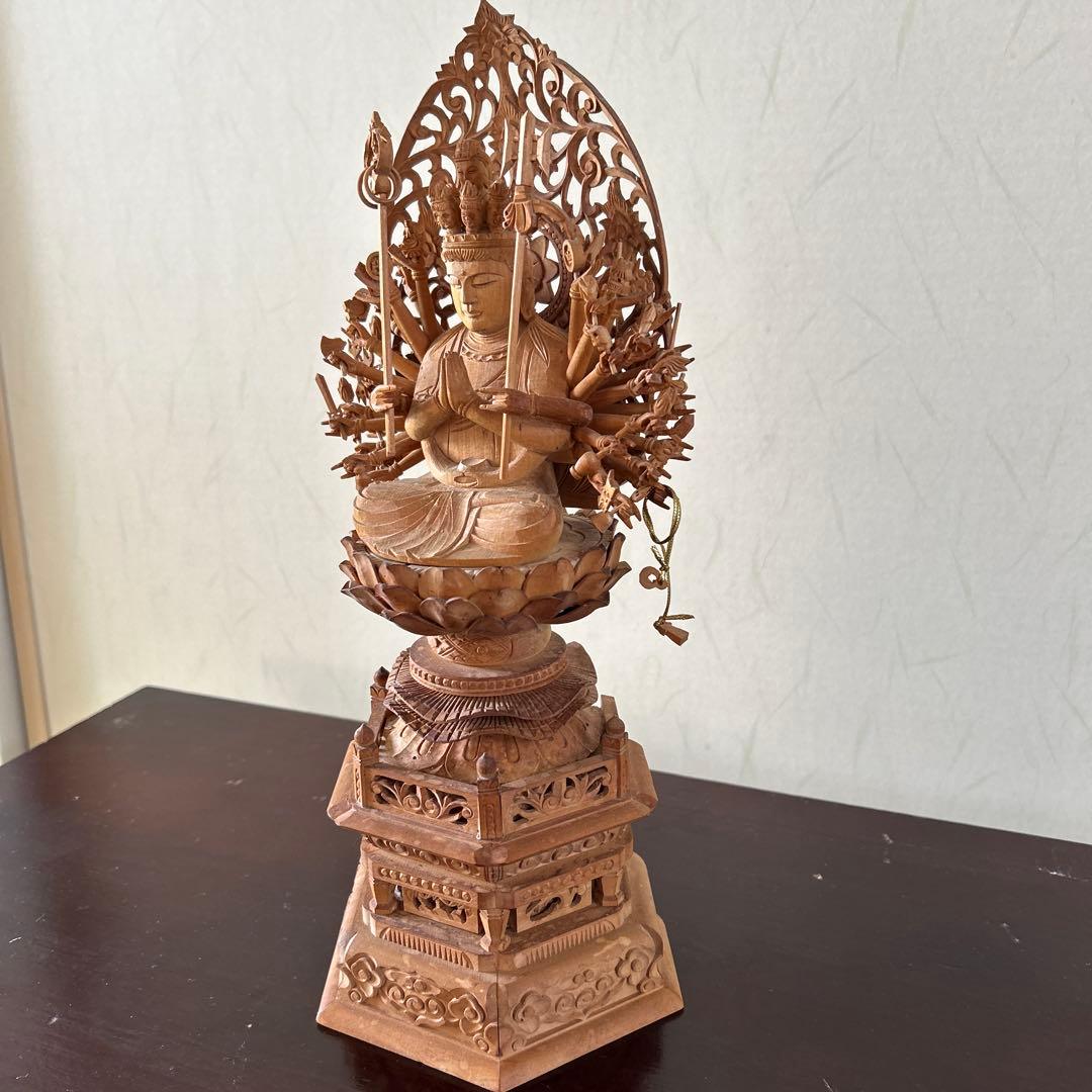 千手観音像　木彫り　仏像　骨董品