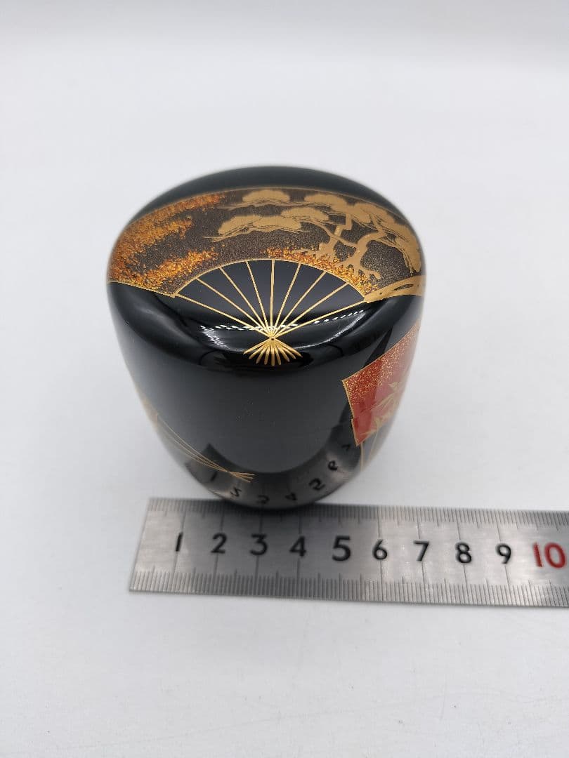 c694 中棗 扇面 松竹梅 吉田華正 木箱 茶道具 古物