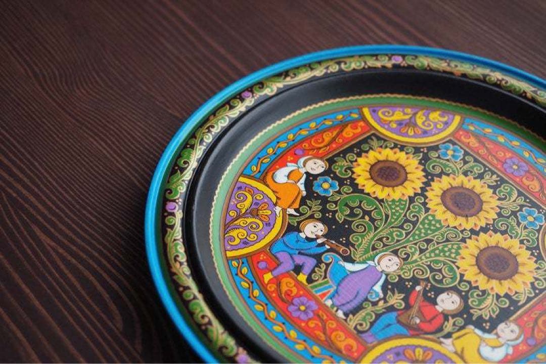 ロシア雑貨☆ヒマワリの飾り皿 直径25cm 壁掛け飾り オリガ作 マトリョーシカ