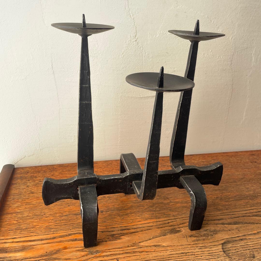 ハンガリー製 アイアン　燭台　ミッドセンチュリー　金工作家　キャンドルホルダー
