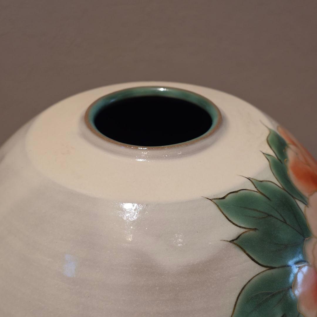 京焼 清水焼 陶あん 陶葊 牡丹 花瓶 高25cm 日本製 白掛牡丹 花器 花生