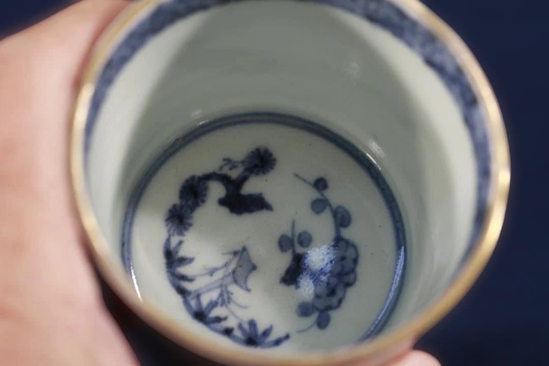 574 古伊万里色絵窓中登竜門図蕎麦猪口　無傷　幕末