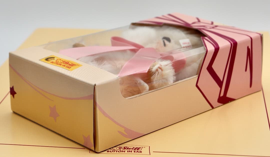 Steiff テディベア クリーム色 ピンクリボン