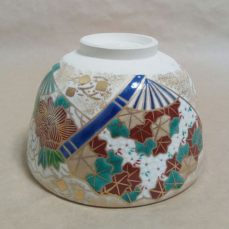 抹茶茶碗　亰焼　金砂子扇面