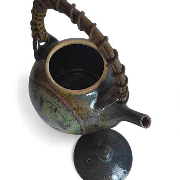 中村芳楽 作 天月窯 急須 湯呑 セット 竹製茶托付き 陶芸 茶器 煎茶器