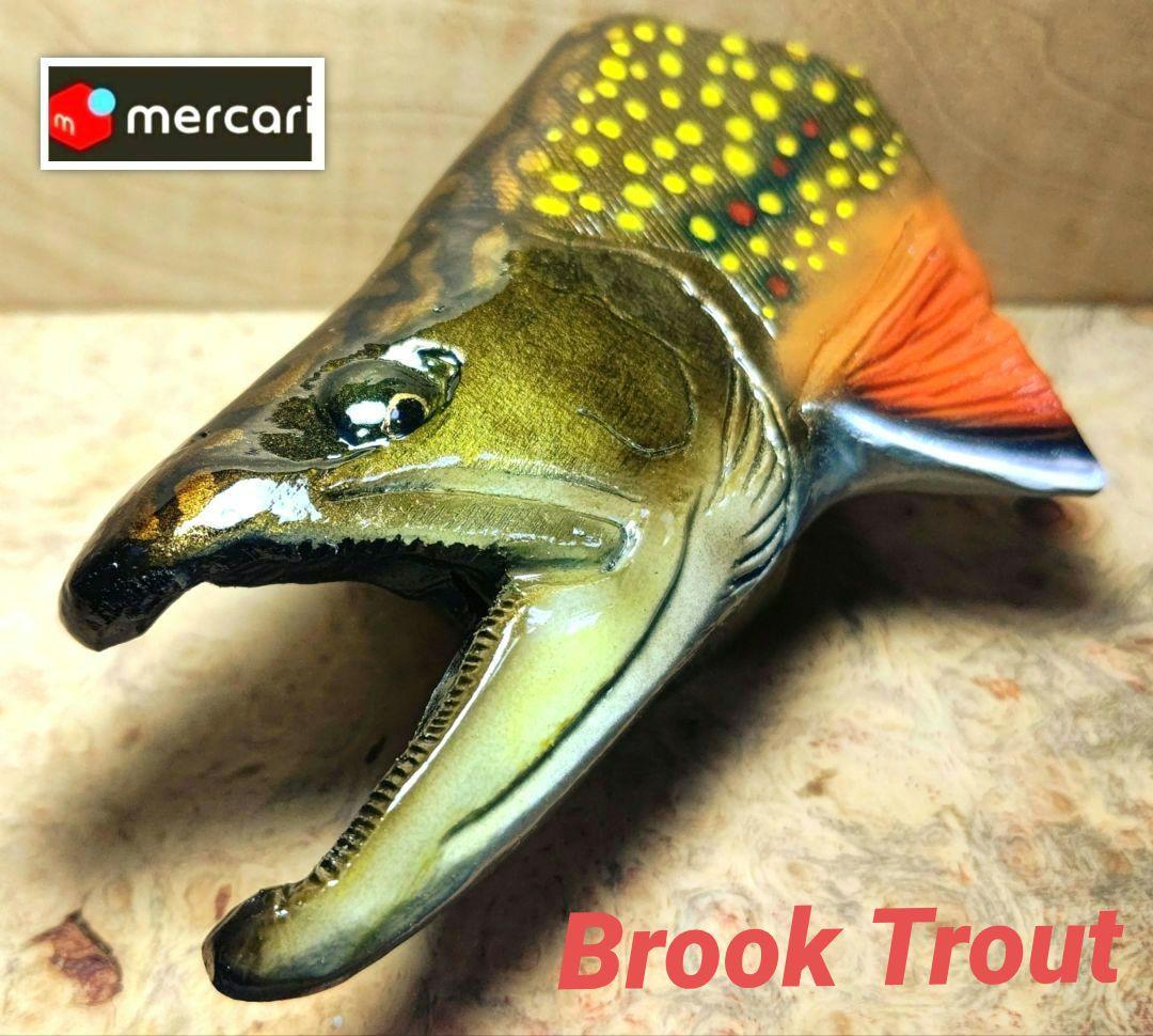 .Seaトラウトブローチ/ブルックトラウト♂/ウッド製 【1点物】