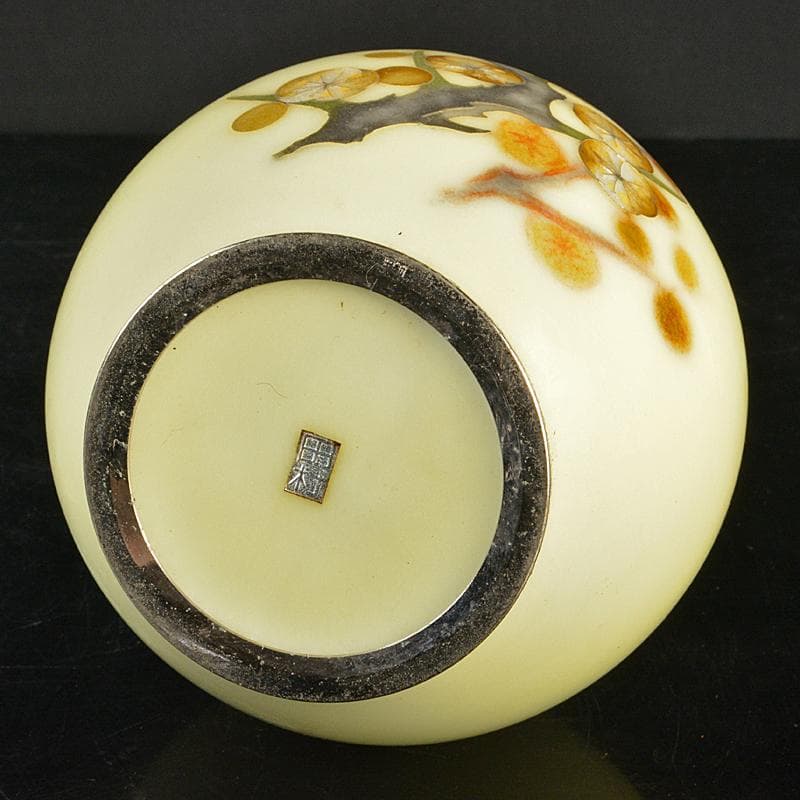 七宝焼　田村七宝工芸　梅文　花瓶　唐木台付　時代箱付　V　R7445