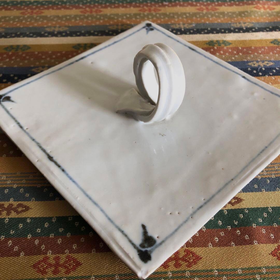 【値下げ】　水差　染付　河本五郎　染付四方水差　茶道具　瀬戸　河本礫亭　磁器