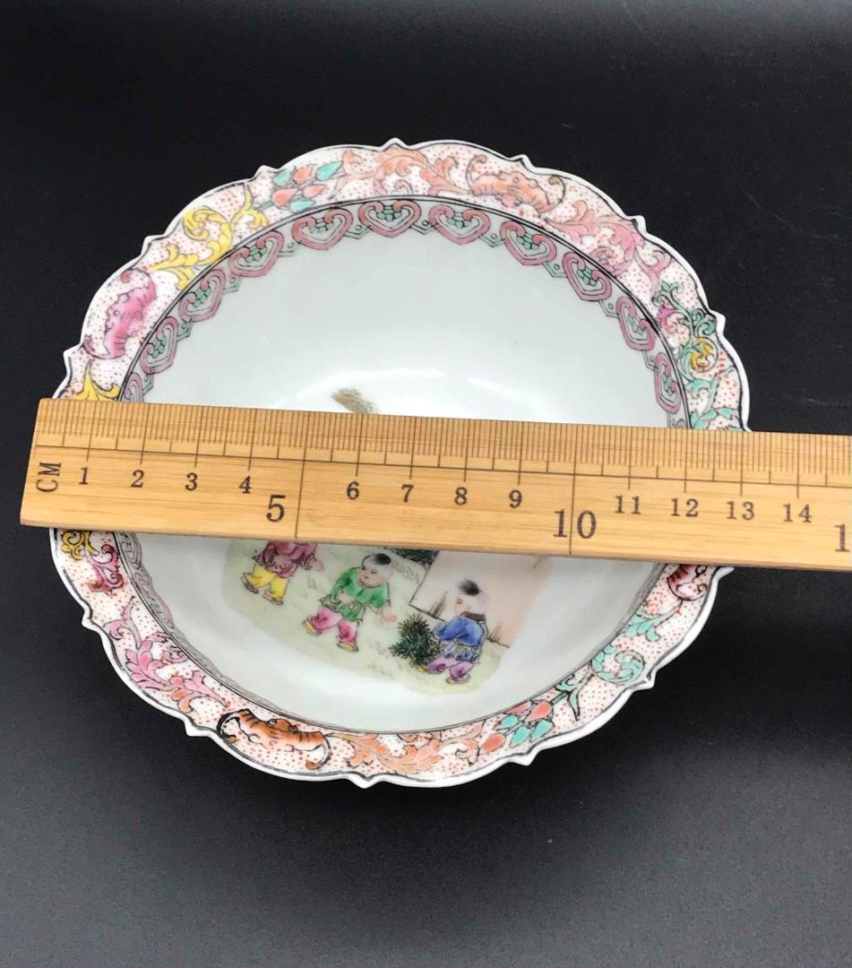 中国古美術　清時代　粉彩　子供人物福紋鉢　水注　水指　盆(C-7)