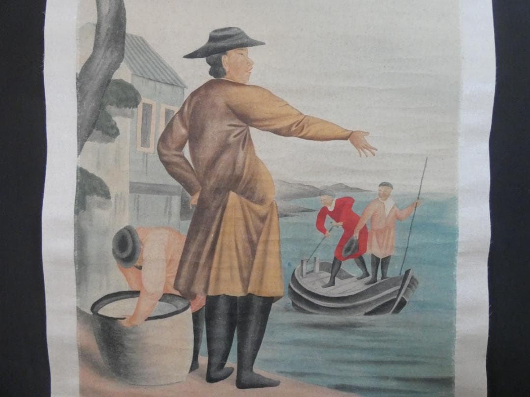 美品 日本書画 【司馬江漢 】 掛け軸 風景人物 紙本　箱無し