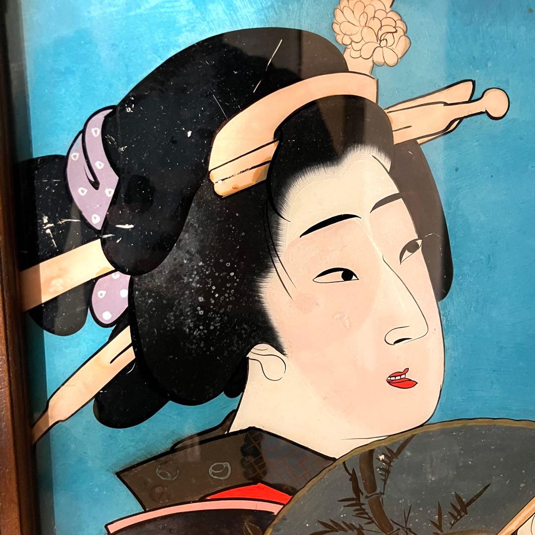 希少！【明治時代ガラス絵】美人図 手描き　古美術　骨董