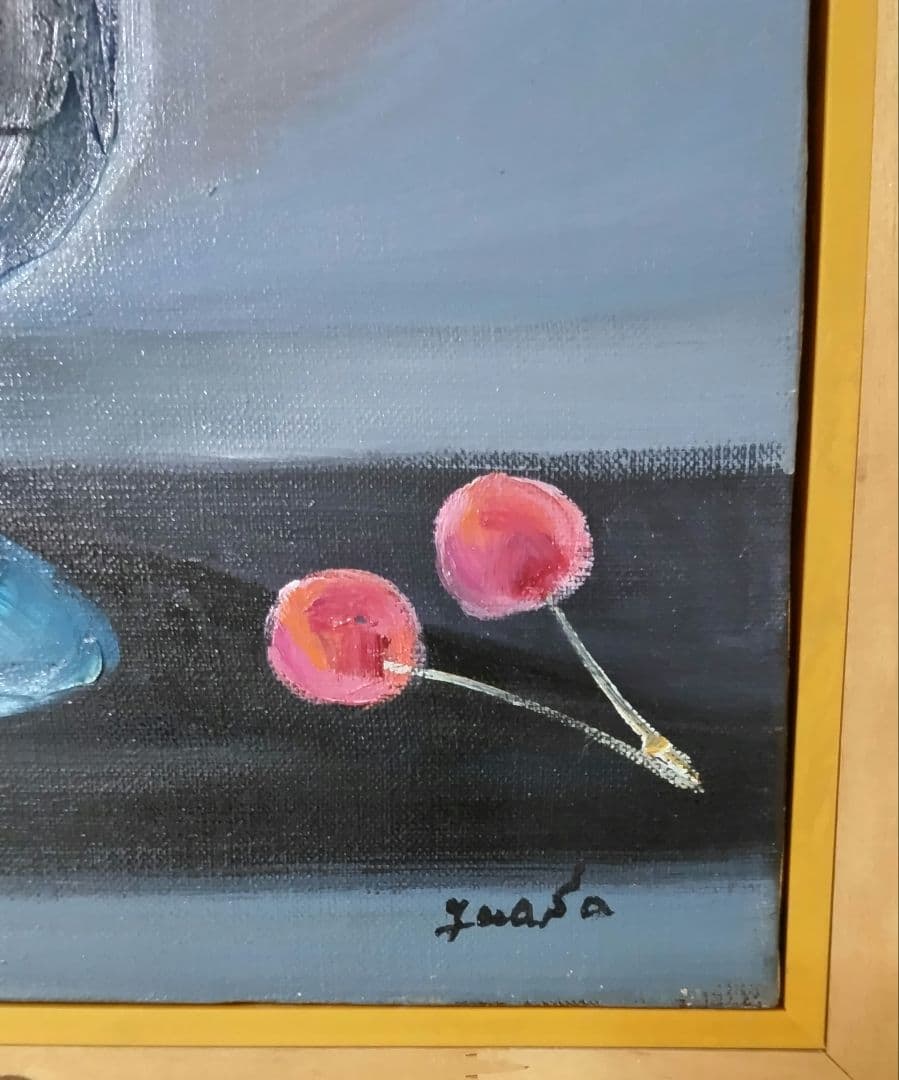 油彩画 花瓶の花　パンジー