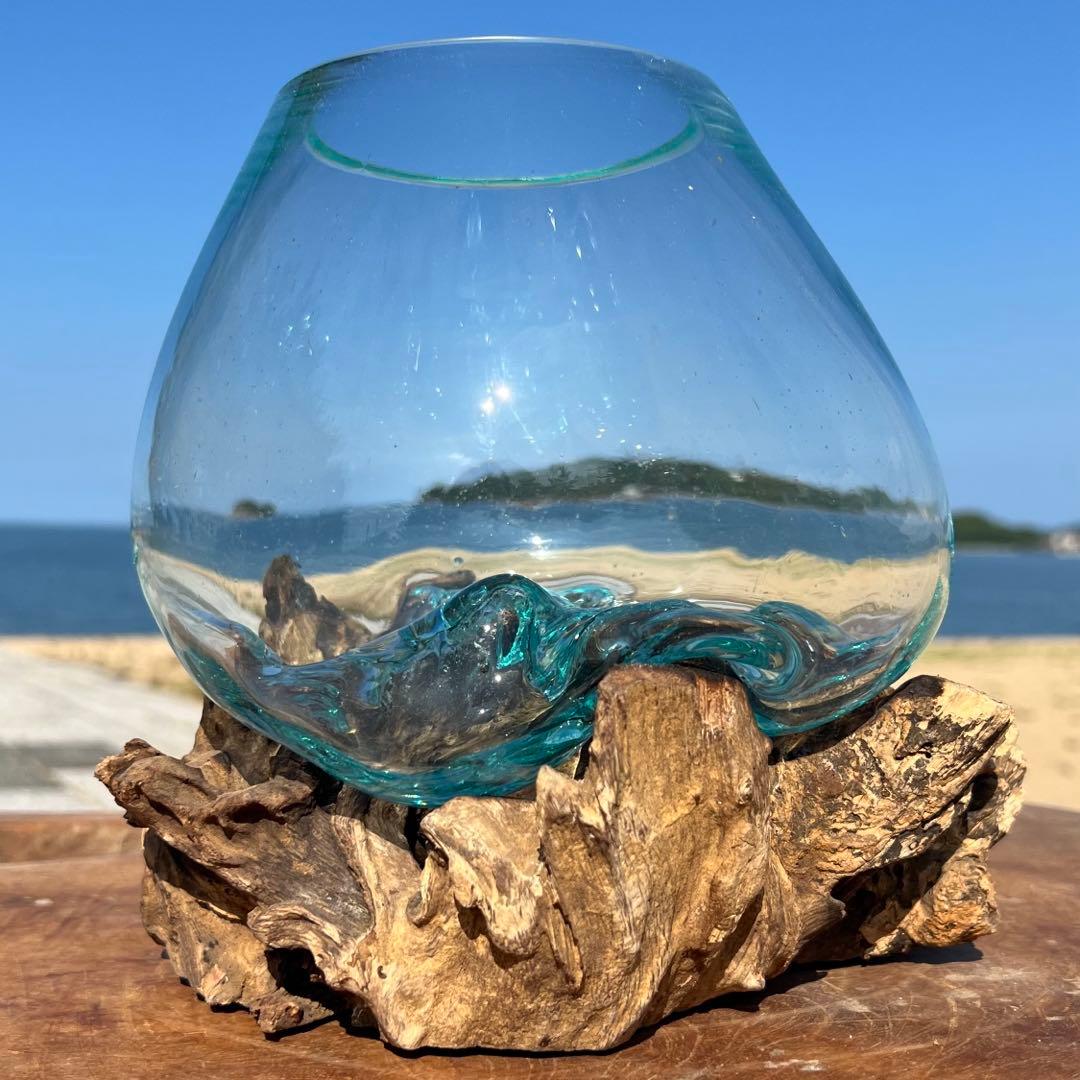 流木ガラス オブジェ中R 花瓶 金魚鉢 ガーデニング テラリウム 観賞魚 容器