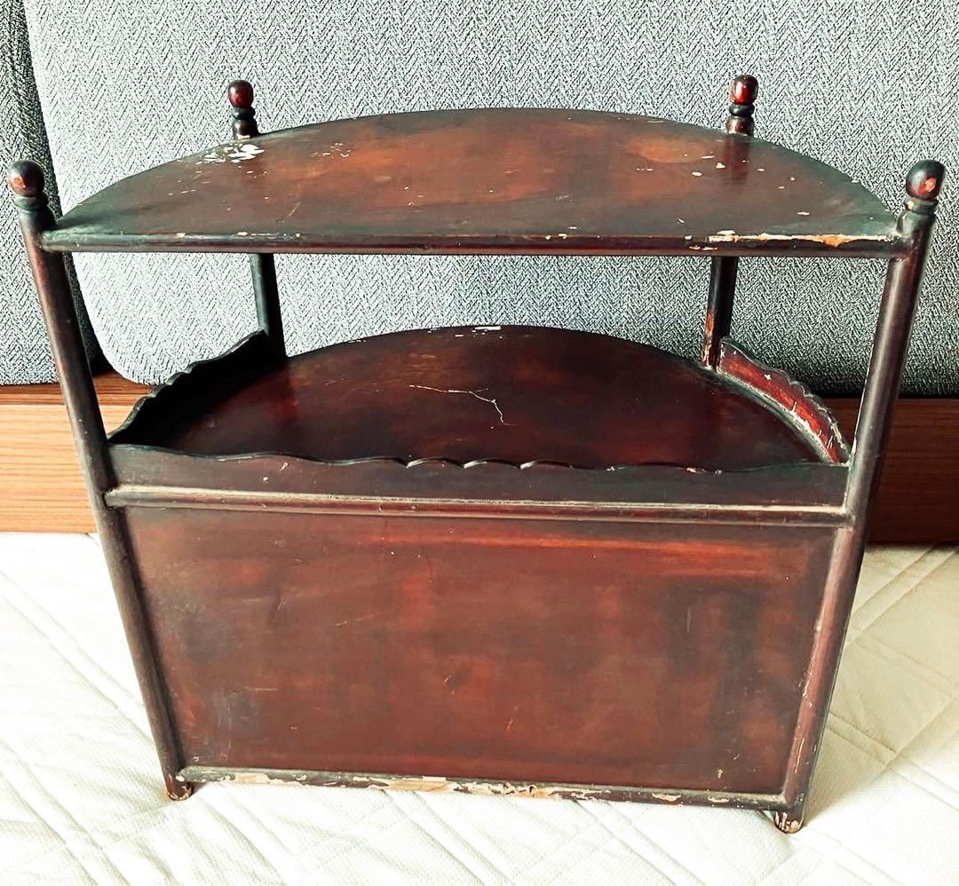 骨董品　唐木家具本花梨 総無垢 茶棚 茶道具 飾棚 彫刻 透かし彫り 煎茶道具